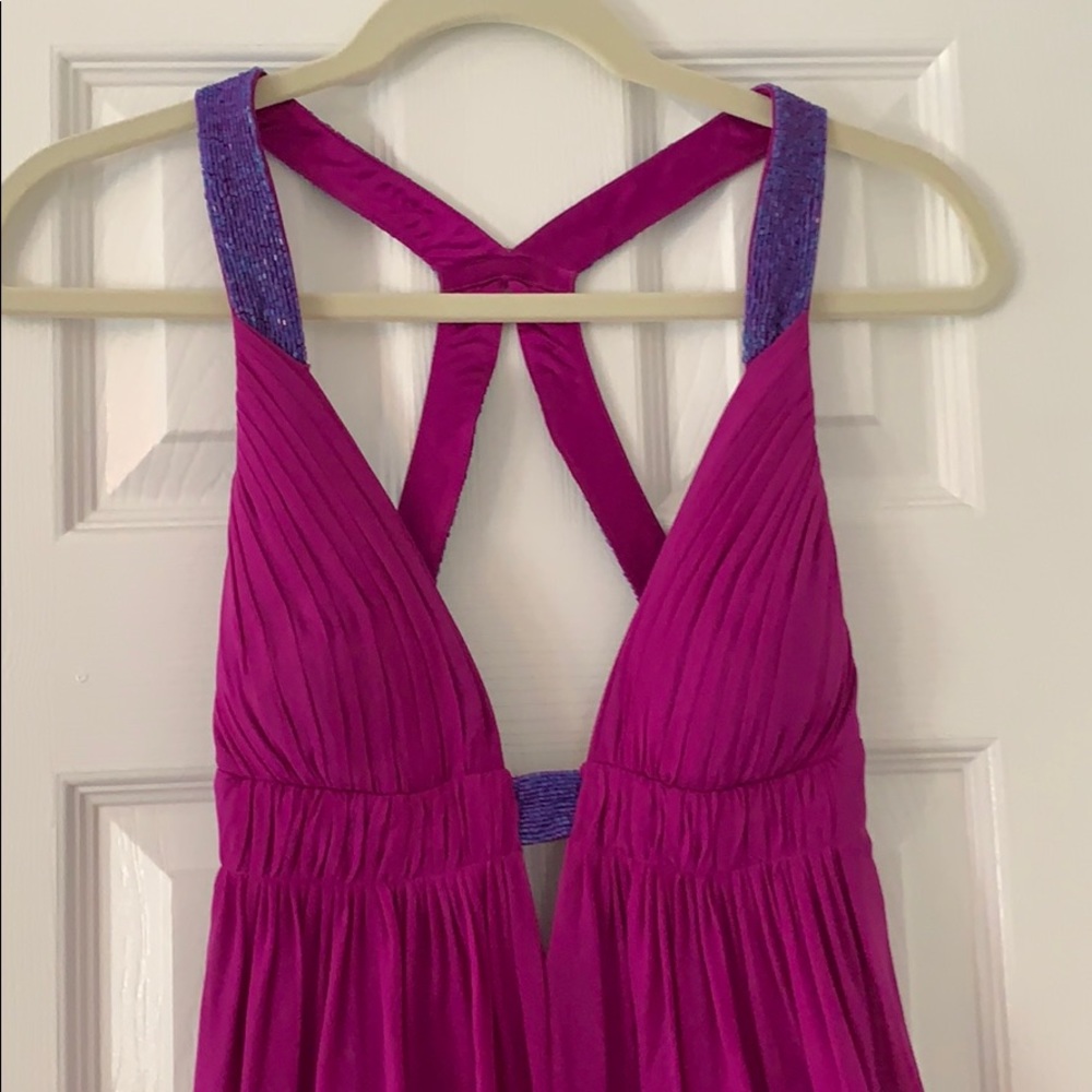 Nitline silk dress sleeveless open low back purple